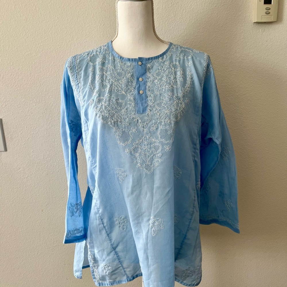 Light Blue Embroidered Tunic Top